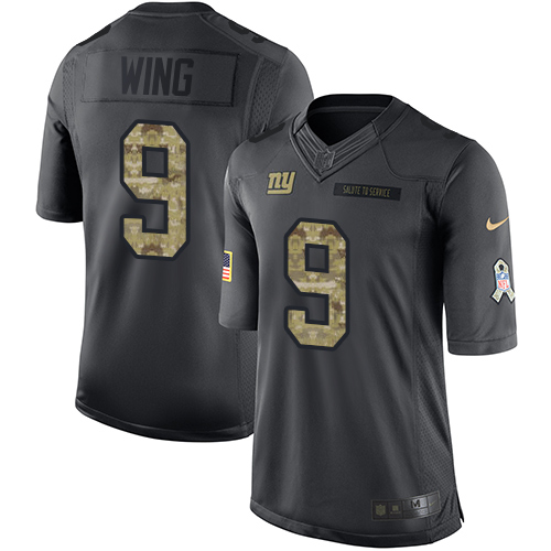 Men's Limited Brad Wing Nike Jersey Black - #9 2016 Salute to Service NFL New York Giants